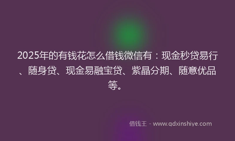 2025年的有钱花怎么借钱微信有：现金秒贷易行、随身贷、现金易融宝贷、紫晶分期、随意优品等。