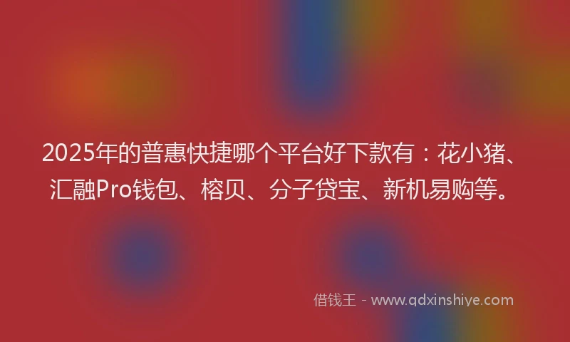 2025年的普惠快捷哪个平台好下款有：花小猪、汇融Pro钱包、榕贝、分子贷宝、新机易购等。