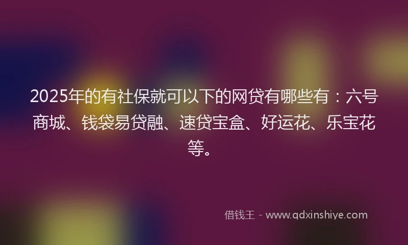 2025年的有社保就可以下的网贷有哪些有：六号商城、钱袋易贷融、速贷宝盒、好运花、乐宝花等。