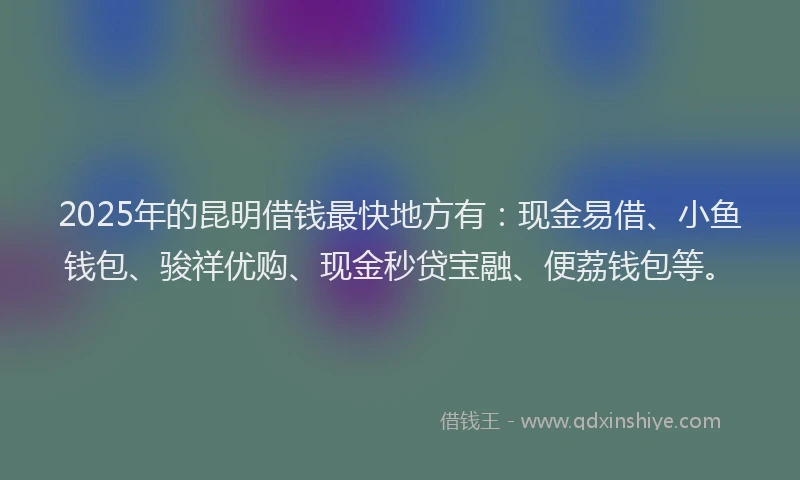 2025年的昆明借钱最快地方有：现金易借、小鱼钱包、骏祥优购、现金秒贷宝融、便荔钱包等。