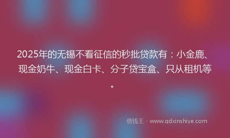 2025年的无锡不看征信的秒批贷款有：小金鹿、现金奶牛、现金白卡、分子贷宝盒、只从租机等。