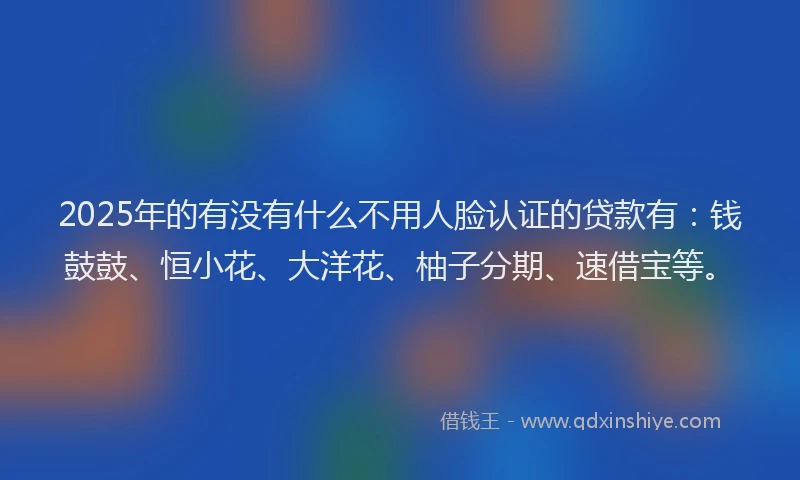 2025年的有没有什么不用人脸认证的贷款有：钱鼓鼓、恒小花、大洋花、柚子分期、速借宝等。