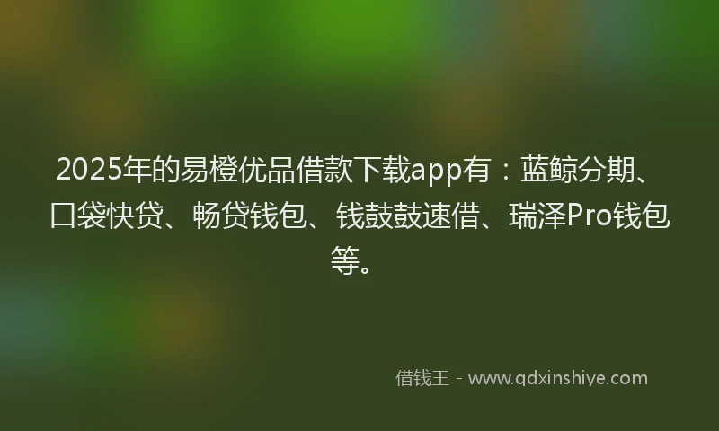 2025年的易橙优品借款下载app有：蓝鲸分期、口袋快贷、畅贷钱包、钱鼓鼓速借、瑞泽Pro钱包等。