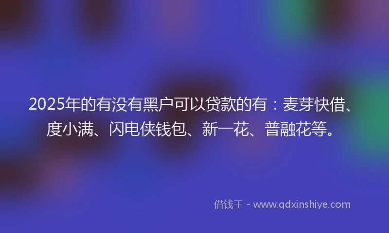 2025年的有没有黑户可以贷款的有：麦芽快借、度小满、闪电侠钱包、新一花、普融花等。