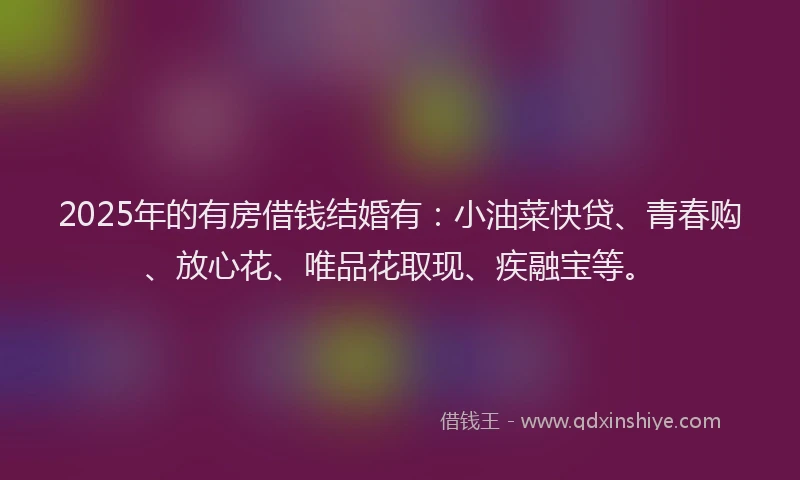 2025年的有房借钱结婚有：小油菜快贷、青春购、放心花、唯品花取现、疾融宝等。