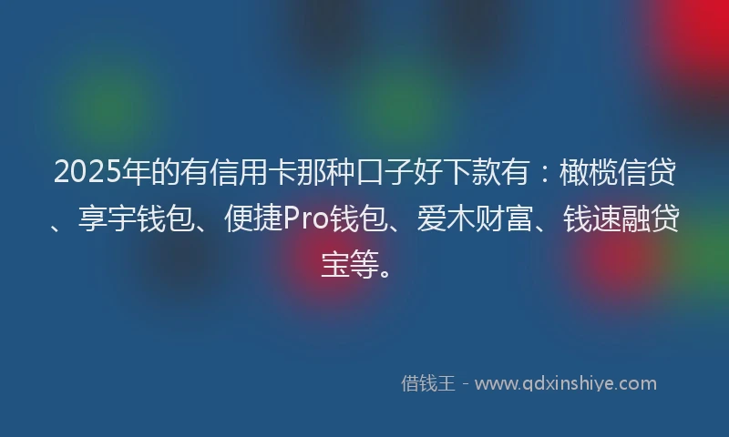 2025年的有信用卡那种口子好下款有：橄榄信贷、享宇钱包、便捷Pro钱包、爱木财富、钱速融贷宝等。