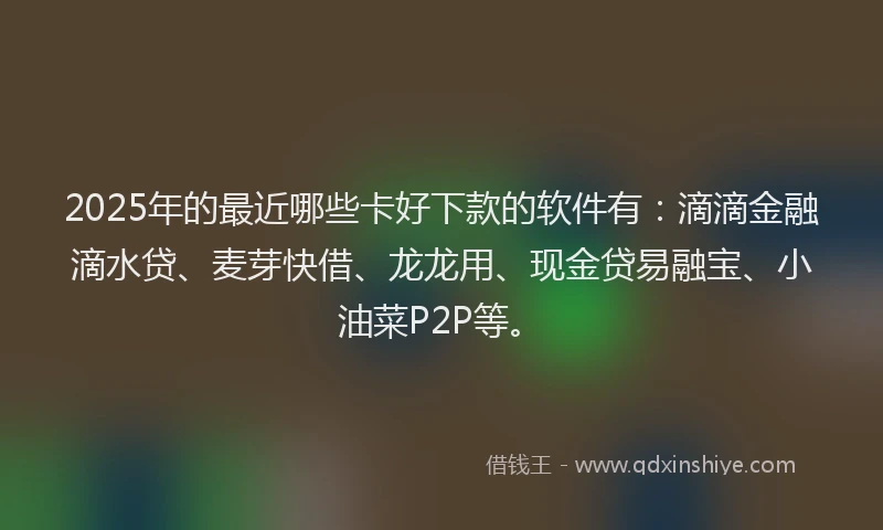 2025年的最近哪些卡好下款的软件有：滴滴金融滴水贷、麦芽快借、龙龙用、现金贷易融宝、小油菜P2P等。