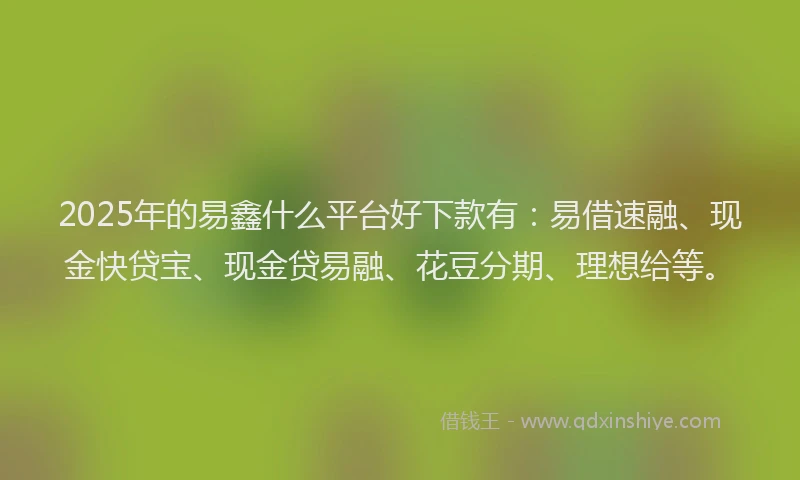 2025年的易鑫什么平台好下款有：易借速融、现金快贷宝、现金贷易融、花豆分期、理想给等。
