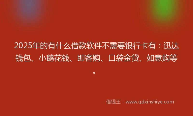 2025年的有什么借款软件不需要银行卡有：迅达钱包、小鹅花钱、即客购、口袋金贷、如意购等。