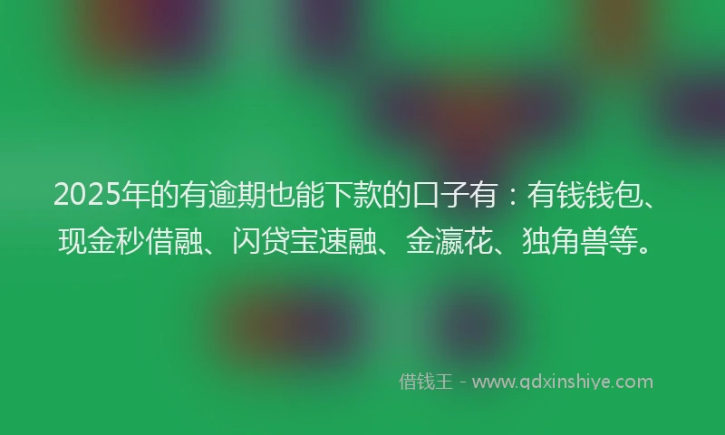 2025年的有逾期也能下款的口子有：有钱钱包、现金秒借融、闪贷宝速融、金瀛花、独角兽等。
