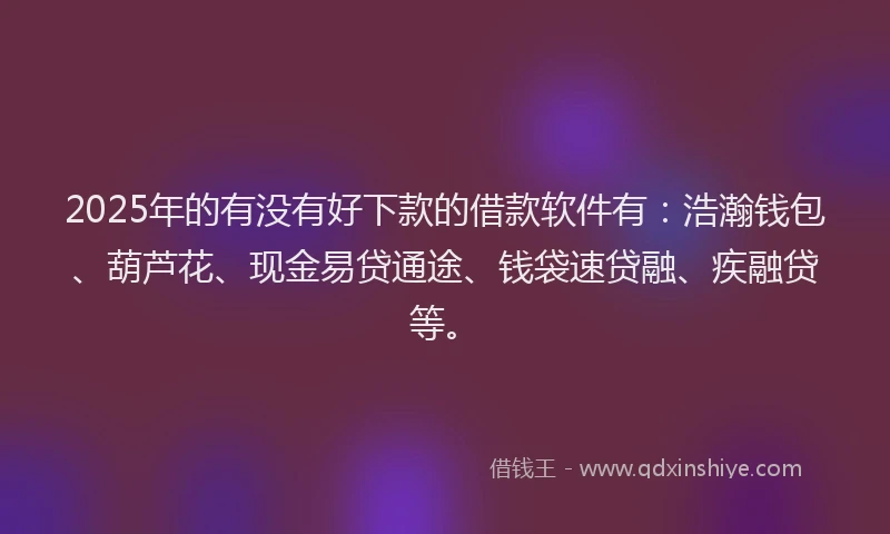 2025年的有没有好下款的借款软件有：浩瀚钱包、葫芦花、现金易贷通途、钱袋速贷融、疾融贷等。