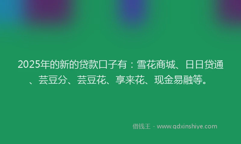 2025年的新的贷款口子有：雪花商城、日日贷通、芸豆分、芸豆花、享来花、现金易融等。