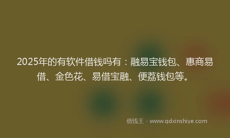 2025年的有软件借钱吗有：融易宝钱包、惠商易借、金色花、易借宝融、便荔钱包等。