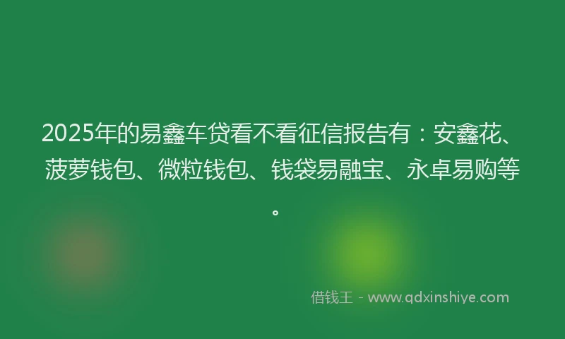 2025年的易鑫车贷看不看征信报告有：安鑫花、菠萝钱包、微粒钱包、钱袋易融宝、永卓易购等。