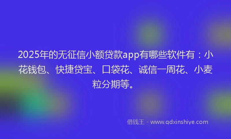 2025年的无征信小额贷款app有哪些软件有：小花钱包、快捷贷宝、口袋花、诚信一周花、小麦粒分期等。