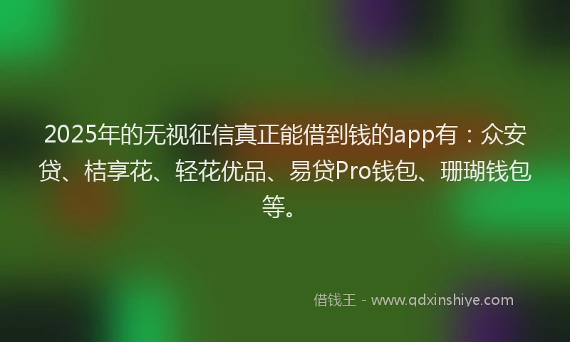 2025年的无视征信真正能借到钱的app有：众安贷、桔享花、轻花优品、易贷Pro钱包、珊瑚钱包等。