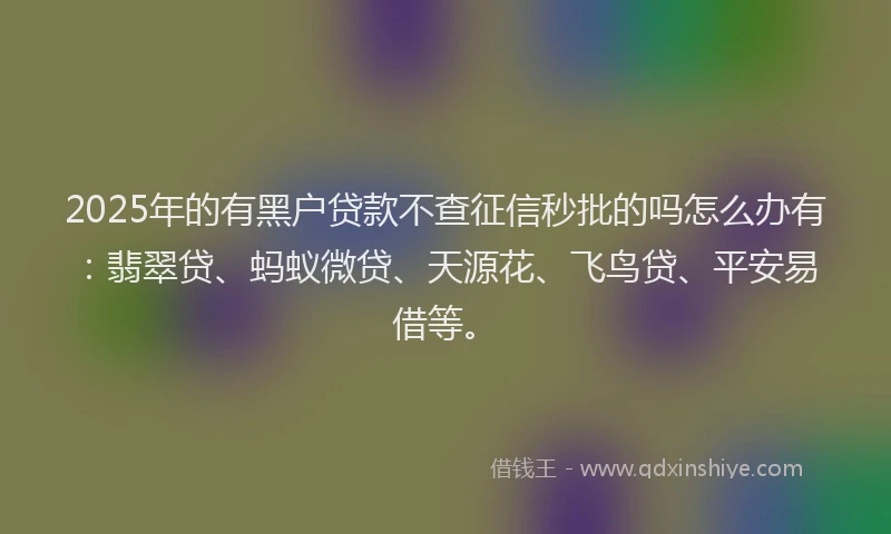 2025年的有黑户贷款不查征信秒批的吗怎么办有：翡翠贷、蚂蚁微贷、天源花、飞鸟贷、平安易借等。