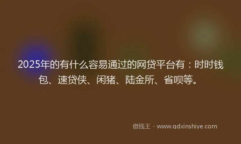 2025年的有什么容易通过的网贷平台有：时时钱包、速贷侠、闲猪、陆金所、省呗等。