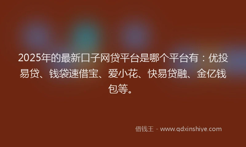 2025年的最新口子网贷平台是哪个平台有：优投易贷、钱袋速借宝、爱小花、快易贷融、金亿钱包等。