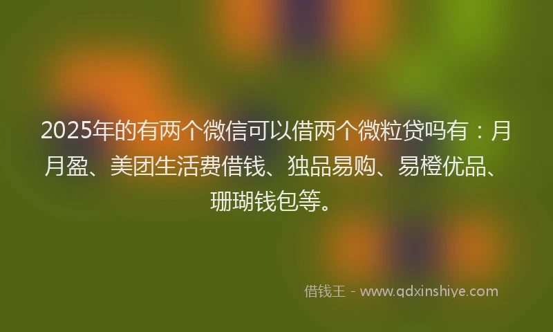 2025年的有两个微信可以借两个微粒贷吗有：月月盈、美团生活费借钱、独品易购、易橙优品、珊瑚钱包等。
