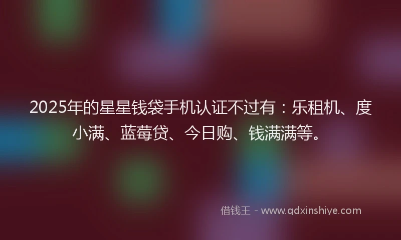 2025年的星星钱袋手机认证不过有：乐租机、度小满、蓝莓贷、今日购、钱满满等。