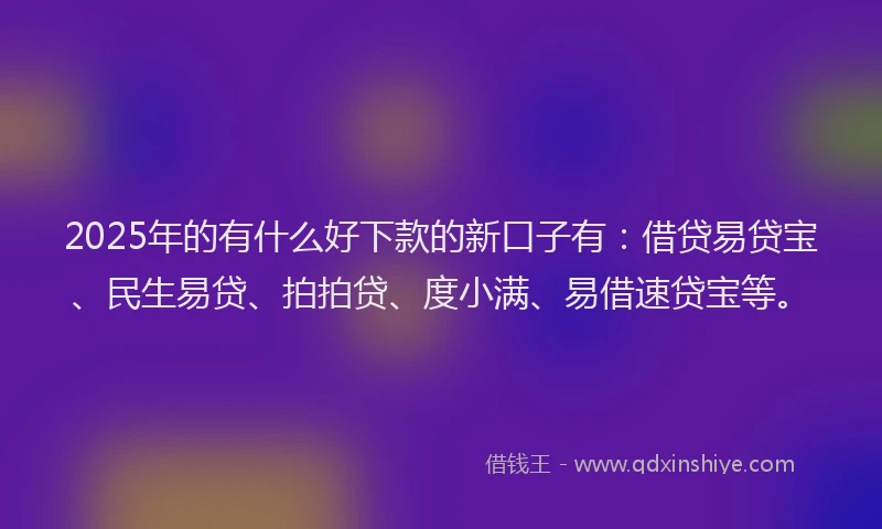 2025年的有什么好下款的新口子有：借贷易贷宝、民生易贷、拍拍贷、度小满、易借速贷宝等。