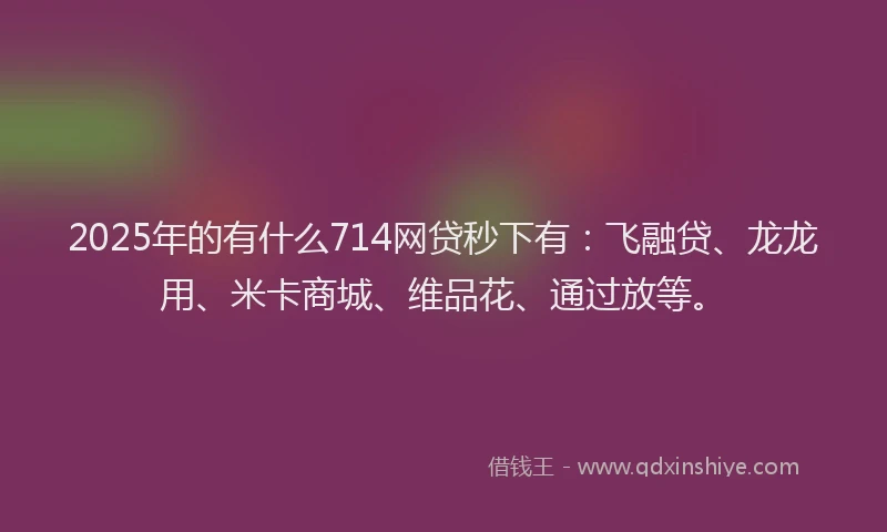 2025年的有什么714网贷秒下有：飞融贷、龙龙用、米卡商城、维品花、通过放等。