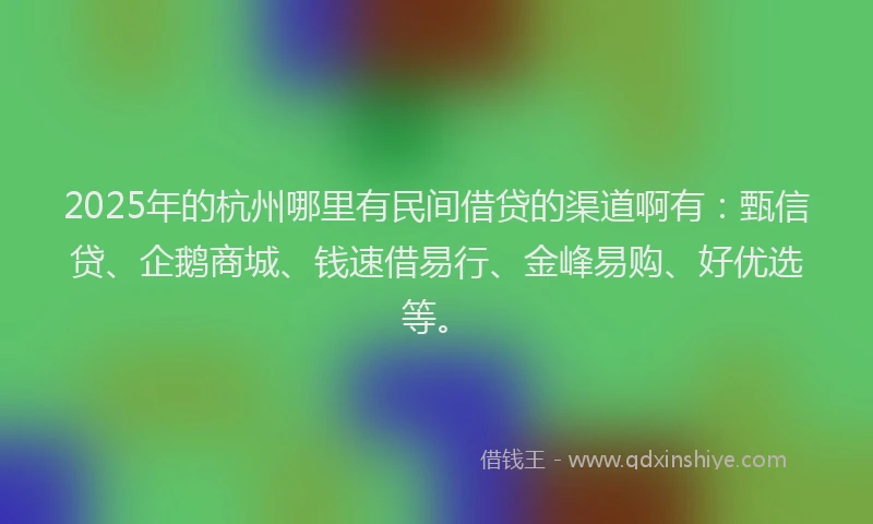 2025年的杭州哪里有民间借贷的渠道啊有：甄信贷、企鹅商城、钱速借易行、金峰易购、好优选等。
