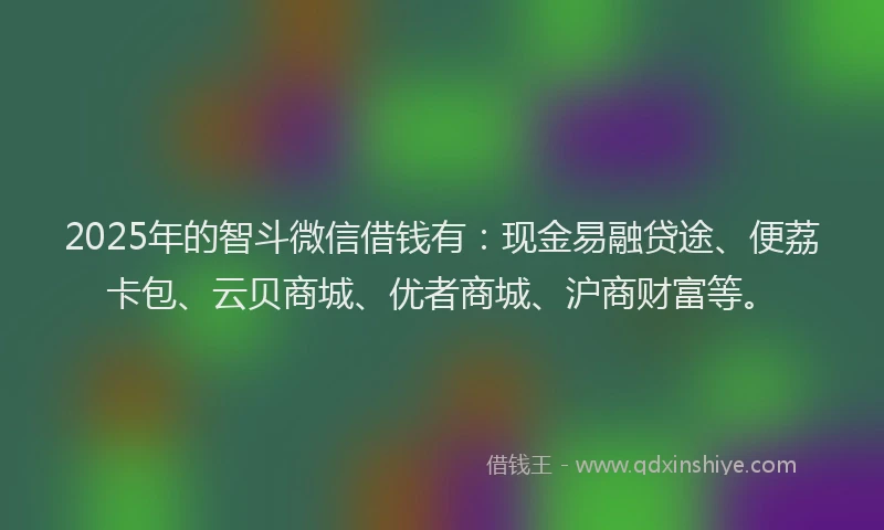 2025年的智斗微信借钱有：现金易融贷途、便荔卡包、云贝商城、优者商城、沪商财富等。