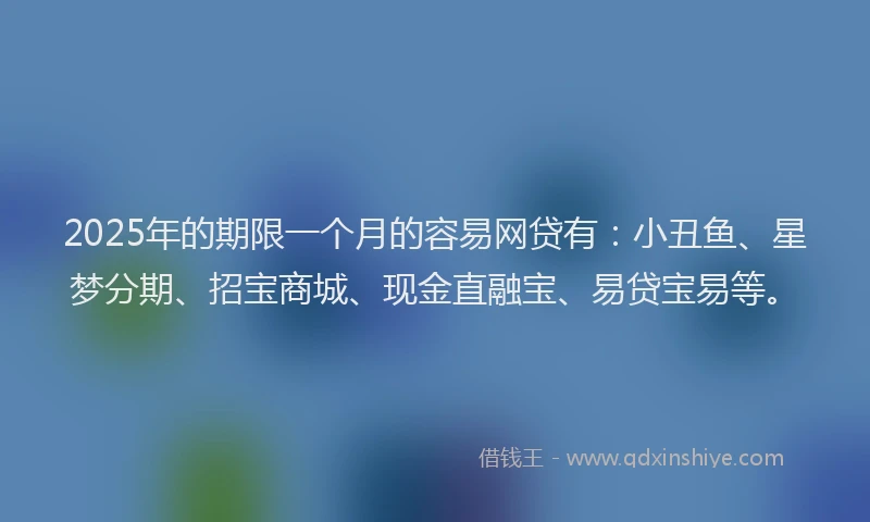 2025年的期限一个月的容易网贷有：小丑鱼、星梦分期、招宝商城、现金直融宝、易贷宝易等。