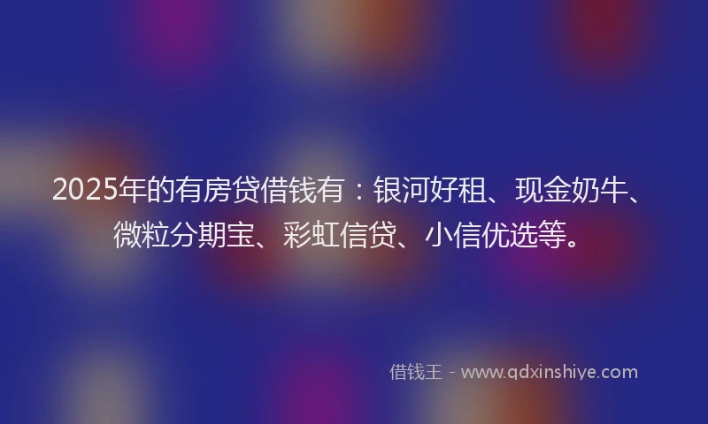 2025年的有房贷借钱有：银河好租、现金奶牛、微粒分期宝、彩虹信贷、小信优选等。