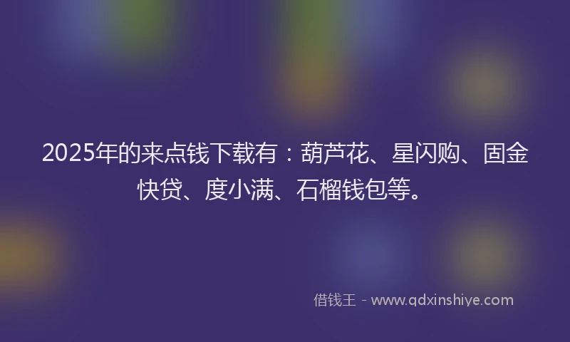 2025年的来点钱下载有：葫芦花、星闪购、固金快贷、度小满、石榴钱包等。