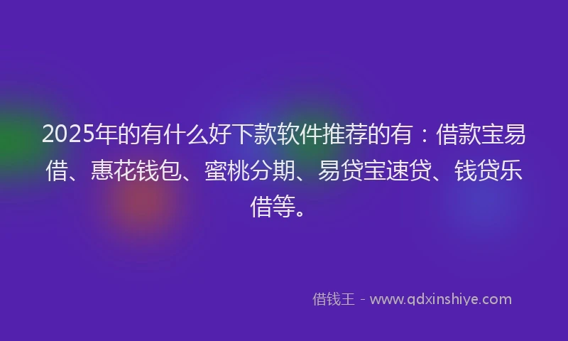 2025年的有什么好下款软件推荐的有：借款宝易借、惠花钱包、蜜桃分期、易贷宝速贷、钱贷乐借等。