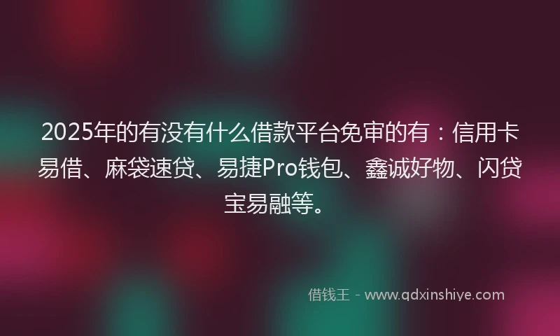 2025年的有没有什么借款平台免审的有：信用卡易借、麻袋速贷、易捷Pro钱包、鑫诚好物、闪贷宝易融等。