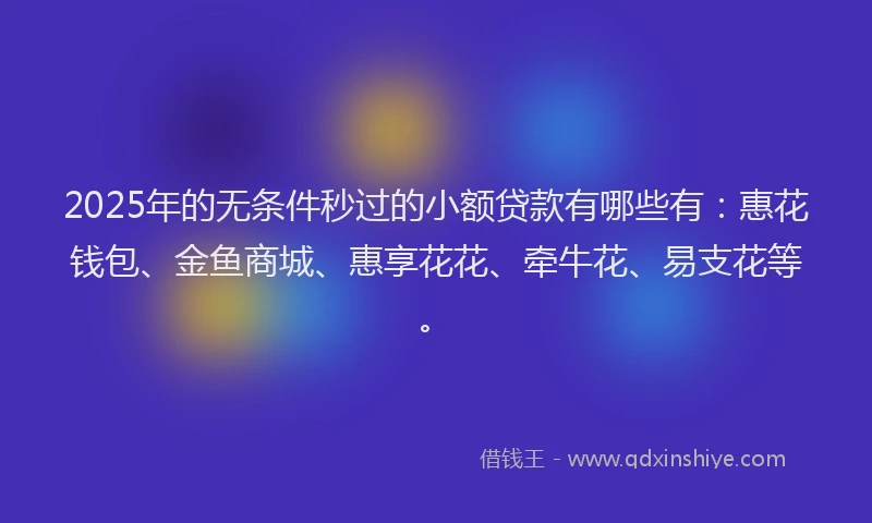 2025年的无条件秒过的小额贷款有哪些有：惠花钱包、金鱼商城、惠享花花、牵牛花、易支花等。