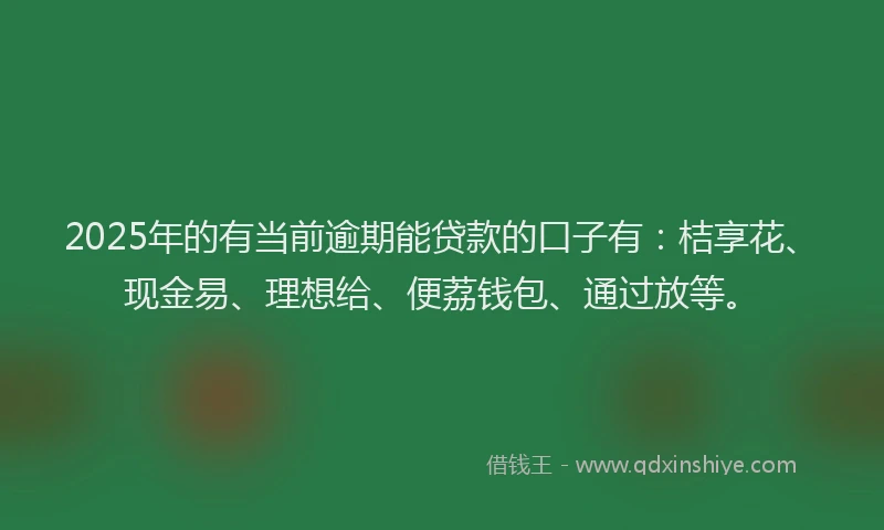2025年的有当前逾期能贷款的口子有：桔享花、现金易、理想给、便荔钱包、通过放等。