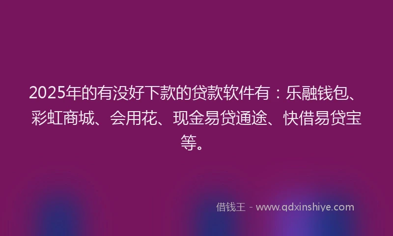2025年的有没好下款的贷款软件有：乐融钱包、彩虹商城、会用花、现金易贷通途、快借易贷宝等。