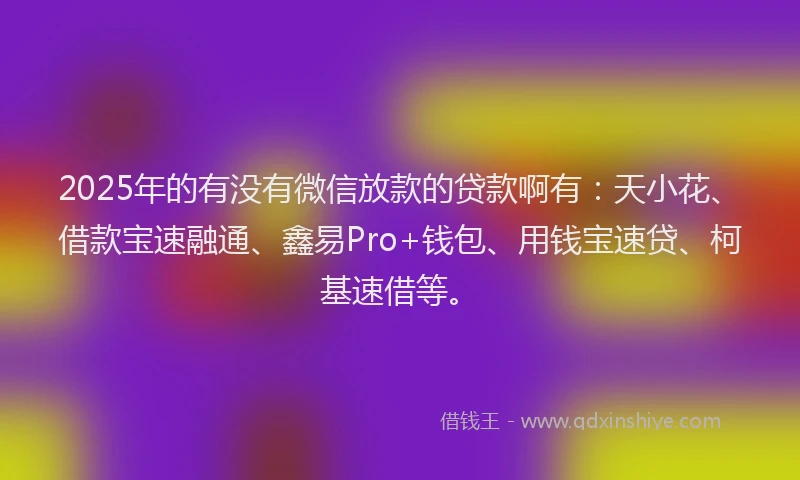 2025年的有没有微信放款的贷款啊有：天小花、借款宝速融通、鑫易Pro+钱包、用钱宝速贷、柯基速借等。