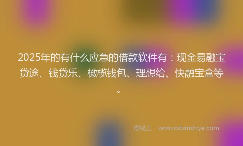 2025年的有什么应急的借款软件有：现金易融宝贷途、钱贷乐、橄榄钱包、理想给、快融宝盒等。