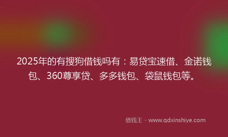 2025年的有搜狗借钱吗有：易贷宝速借、金诺钱包、360尊享贷、多多钱包、袋鼠钱包等。