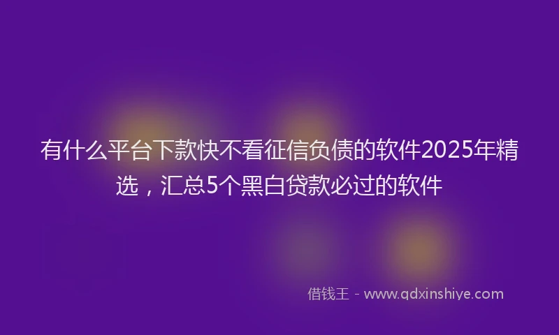 有什么平台下款快不看征信负债的软件2025年精选，汇总5个黑白贷款必过的软件