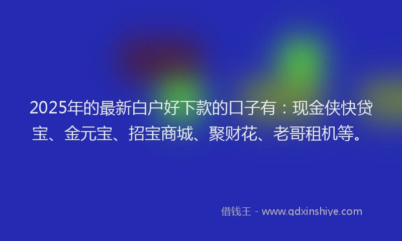 2025年的最新白户好下款的口子有：现金侠快贷宝、金元宝、招宝商城、聚财花、老哥租机等。