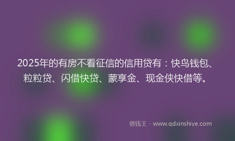 2025年的有房不看征信的信用贷有：快鸟钱包、粒粒贷、闪借快贷、蒙享金、现金侠快借等。