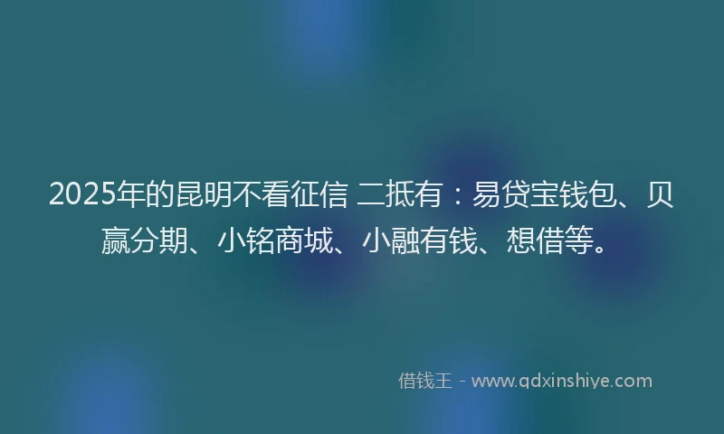 2025年的昆明不看征信 二抵有：易贷宝钱包、贝赢分期、小铭商城、小融有钱、想借等。
