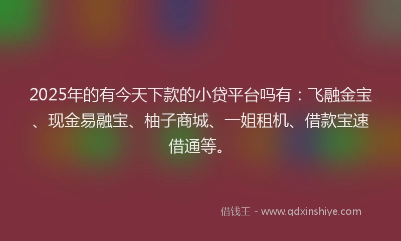 2025年的有今天下款的小贷平台吗有：飞融金宝、现金易融宝、柚子商城、一姐租机、借款宝速借通等。