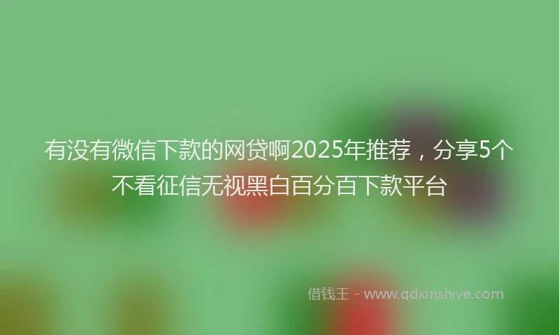 有没有微信下款的网贷啊2025年推荐，分享5个不看征信无视黑白百分百下款平台