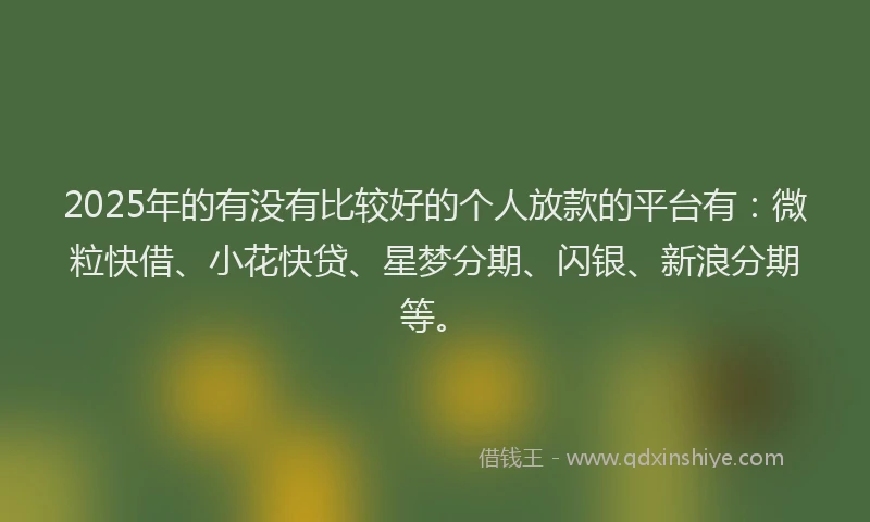 2025年的有没有比较好的个人放款的平台有：微粒快借、小花快贷、星梦分期、闪银、新浪分期等。