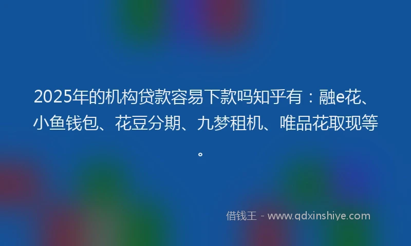 2025年的机构贷款容易下款吗知乎有：融e花、小鱼钱包、花豆分期、九梦租机、唯品花取现等。