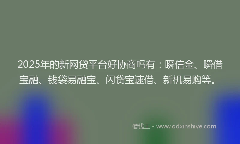 2025年的新网贷平台好协商吗有：瞬信金、瞬借宝融、钱袋易融宝、闪贷宝速借、新机易购等。