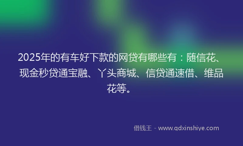 2025年的有车好下款的网贷有哪些有：随信花、现金秒贷通宝融、丫头商城、信贷通速借、维品花等。